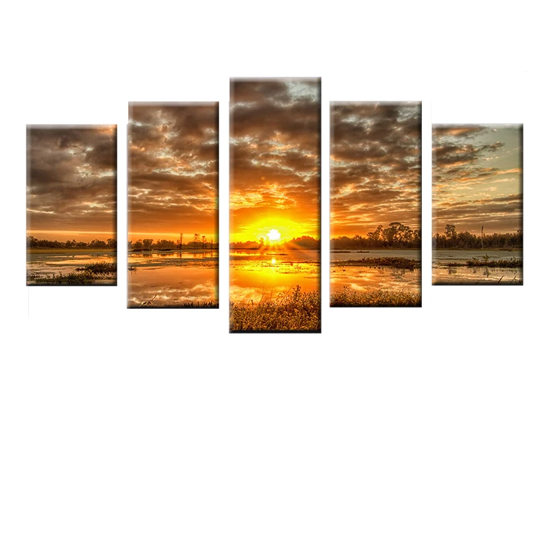 HD печать 5 шт. Холст Искусство Восход утром солнце Настенная картина для гостиной