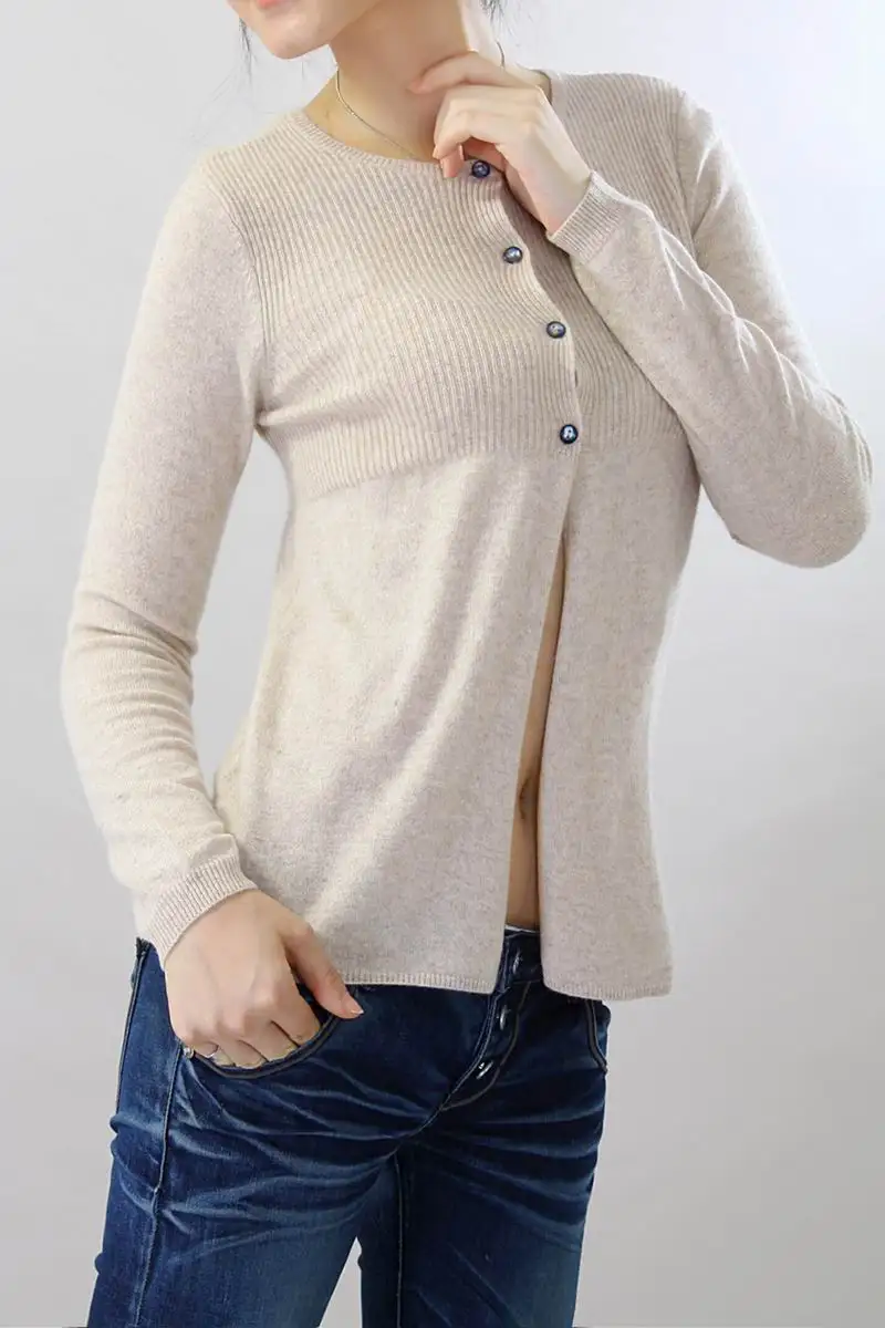 100% кашемировый свитер для женщин круглый вырез кардиган кофейного цвета