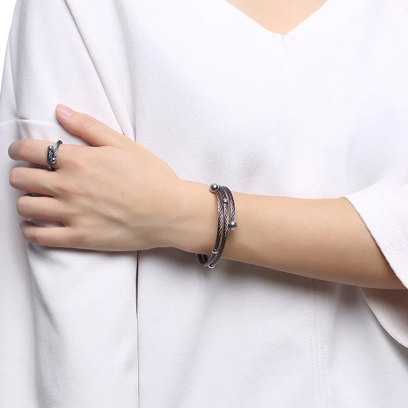 Браслет и кольцо Ювелирные наборы для женщин Femme проволока из нержавеющей стали