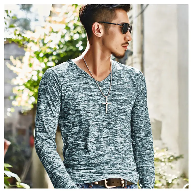 018 NEW Trendy Summer Men T Shirt Casual Long Sleeve Slim Men's Basic Tops Tees Stretch T-shirt Mens Clothing | Мужская одежда