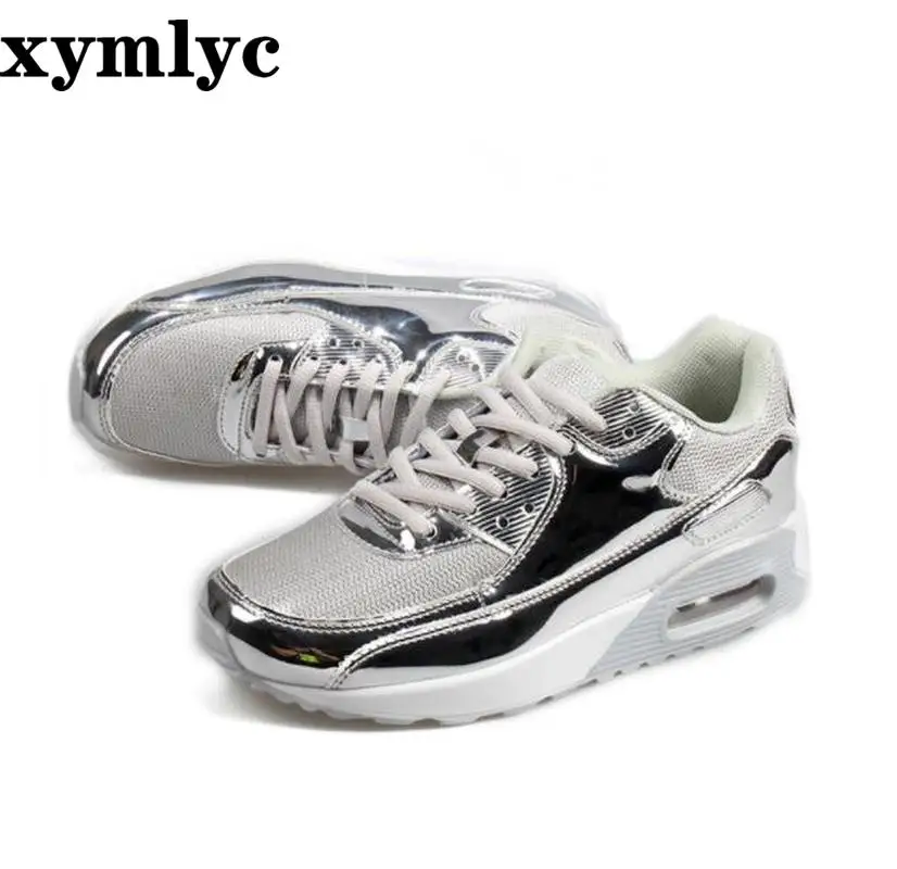 

Spring summer explosions fashion laceup air women's shoes bright face couple casual running shoes shallow mouth round flat shoes