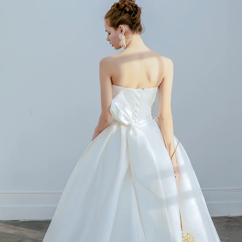 Атласное платье принцессы без шапочки на шнуровке Vestidos De Novia с открытой спиной
