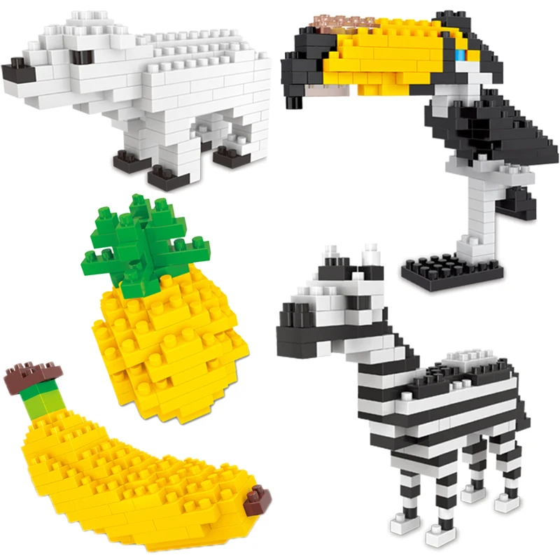 Строительные блоки серии Polar Bear Bird Zebra Animal world фруктовые LegoINGS ананас банан игрушки