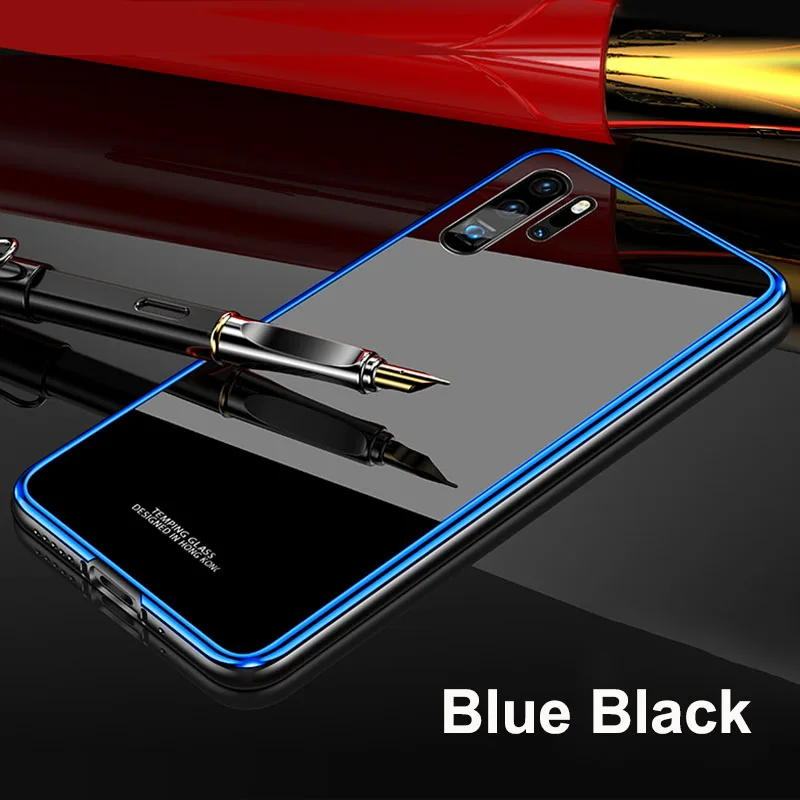 Black Blue Для huawei P30 Pro Чехол металлический бампер покрытие PC край закаленное стекло твердая задняя крышка для huawei P20 Pro P10 Plus защитный чехол - Цвет: Black Blue