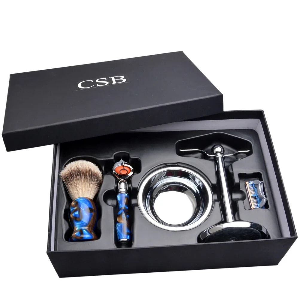 CSB набор кистей для бритья с Fusion Razor акриловая ручка Silvertip Барсук щетка подставка