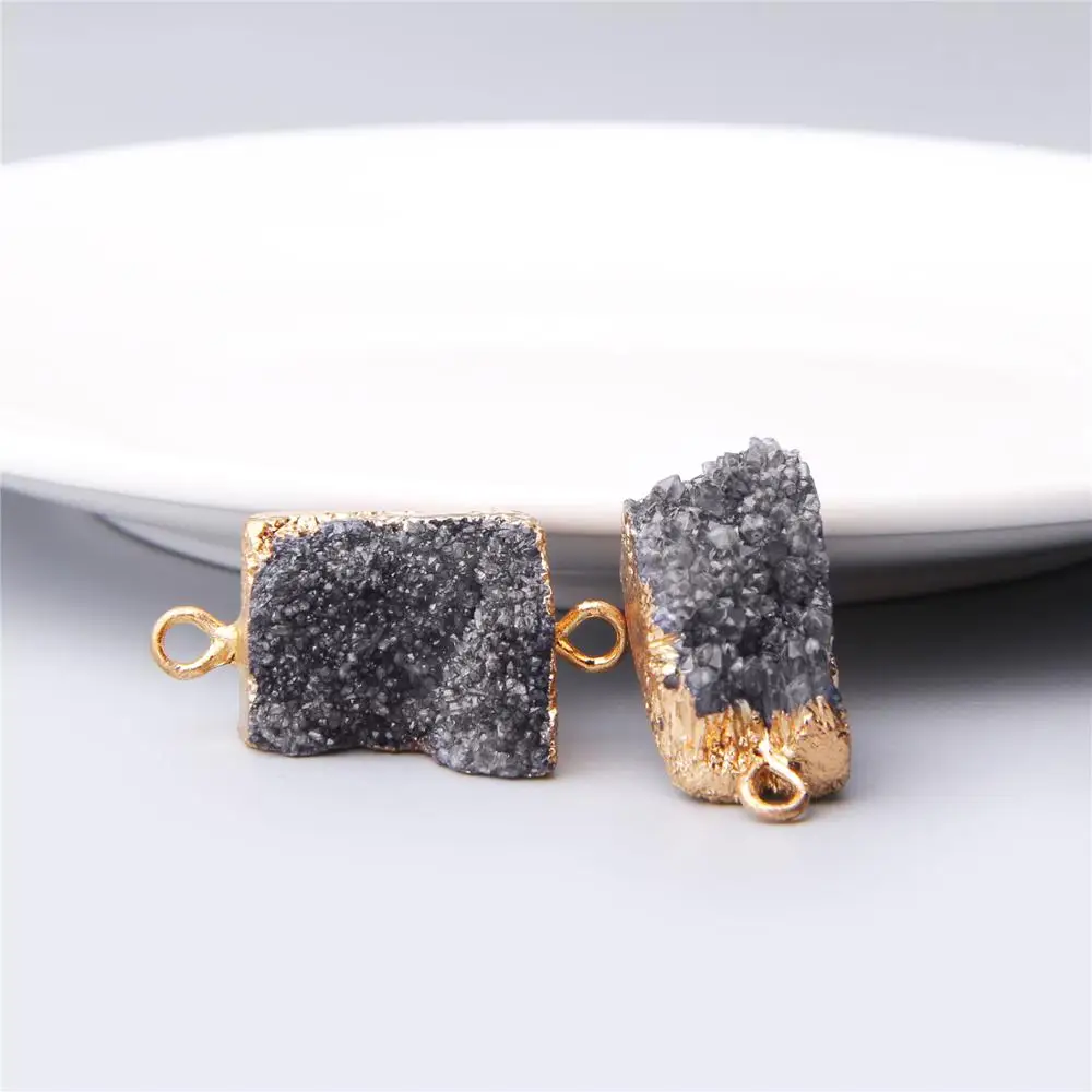 Натуральный маятник серый друз кусочки разъемы ожерелье покрытые золотом Агаты