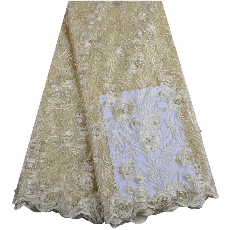Новое поступление свадебная французская кружевная ткань с бисером африканская