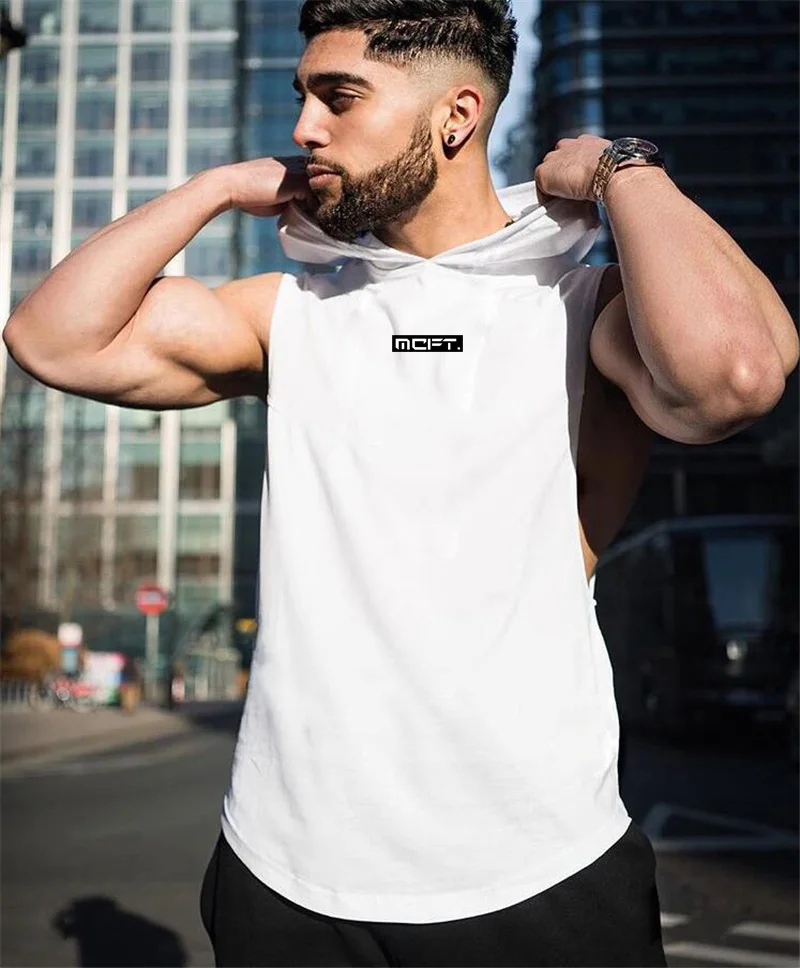 Бренд Gyms одежда мужской бодибилдинг топ с капюшоном Хлопок без рукавов жилет Толстовка Фитнес Спортивная одежда топы Мужские