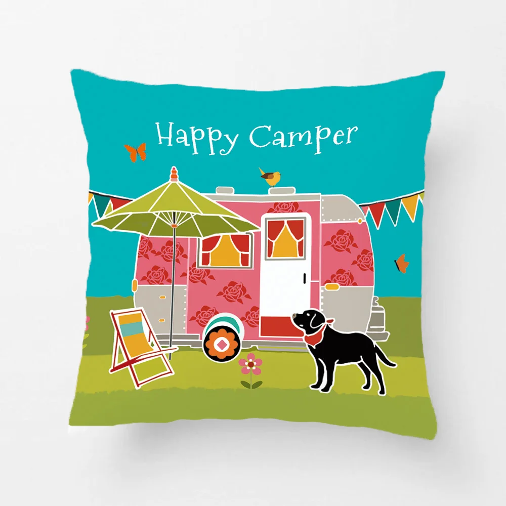 Наволочка для подушки с принтом Happy Camper декоративная наволочка дивана автокресла