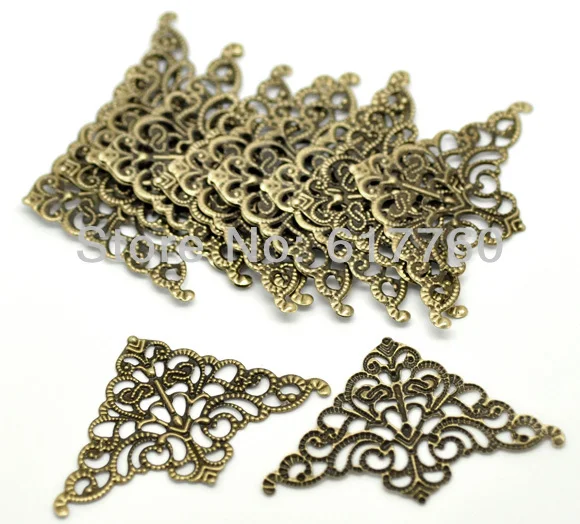 Free shipping-50Pcs Antique Bronze Filigree Triangle Wraps Connectors DIY Jewelry Findings 5cm x 3.2cm(2&quotx1-1/4&quot) J0577 | Украшения