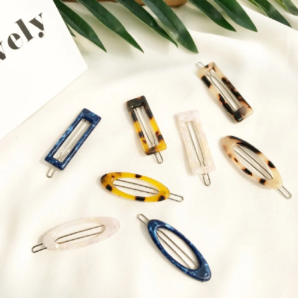 New Arrival Korea Vintage Acetic Acid Acrylic Hair Clips Geometric Hollow Oval Marble Hairpin Accessories for Women Girls | Красота и