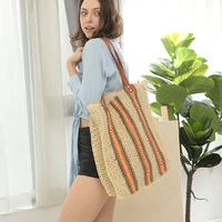 fashion casual straw bags women rattan tote designer strip shoulder bags ladies woven large capacity handbags summer beach sac