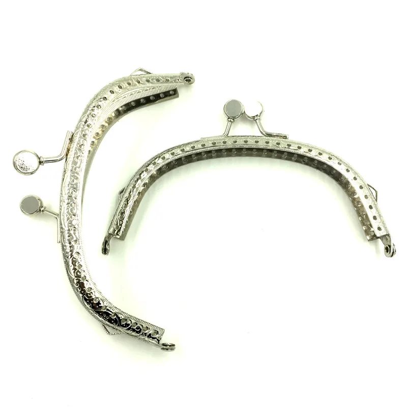 

2Pcs Silver Tone DIY Clutch Metal Arch Frame Kiss Clasps Lock Buckle Handbag Handle 12.5x7.5cm