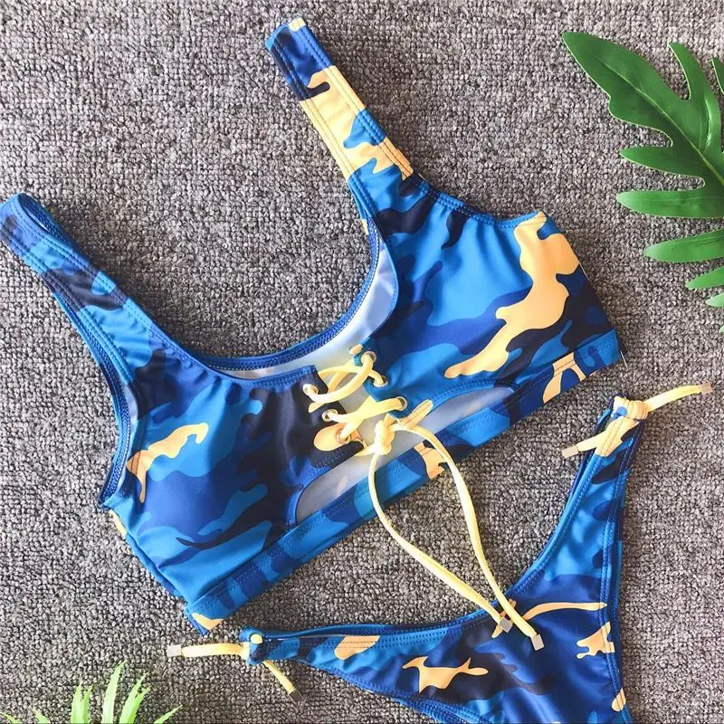 Камуфляжный Костюм-двойка с принтом, микро бикини, женский купальник с высокой посадкой, пуш-ап купальник, женский бикини, сексуальный купальник