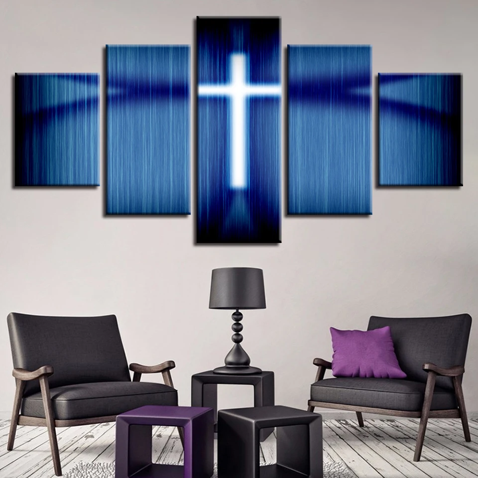 Modern Decor Home Living Room Modular Pictures Framework 5 Pieces Christian Cross Canvas Paintings HD Printing Wall Art Posters | Дом и сад