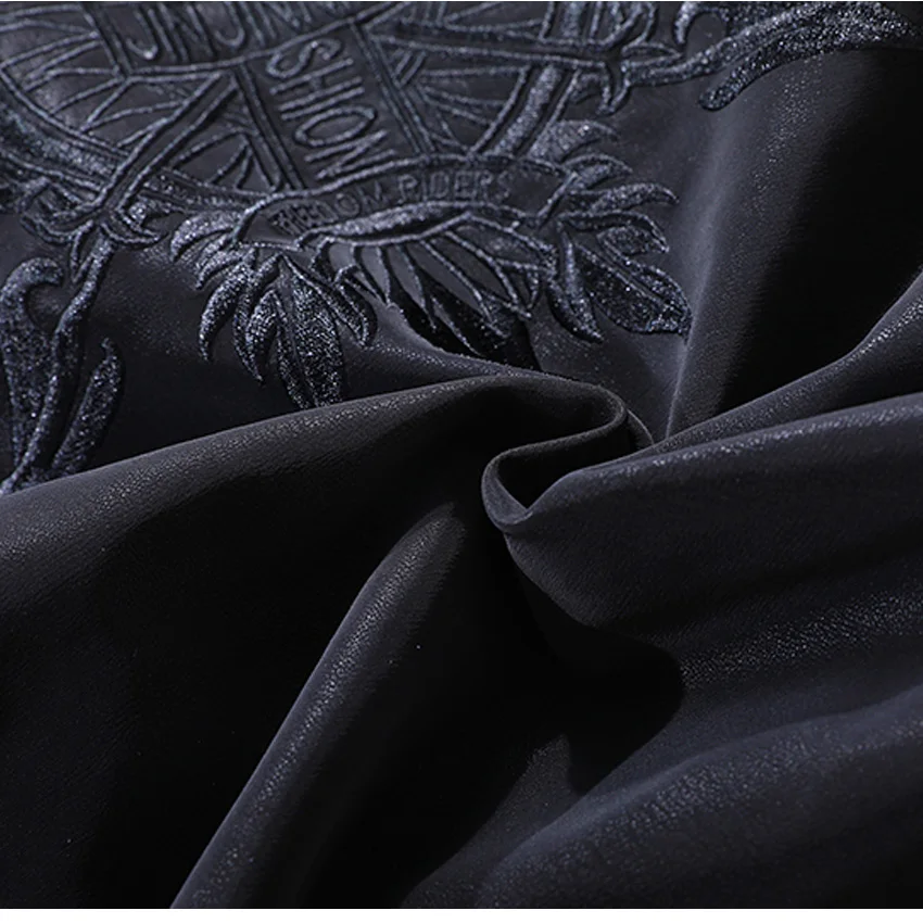 Мужская кожаная куртка с вышивкой EICHOS модная повседневная байкерская из