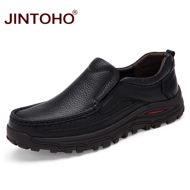 JINTOHO мужские мокасины из натуральной кожи на плоской подошве без шнуровки