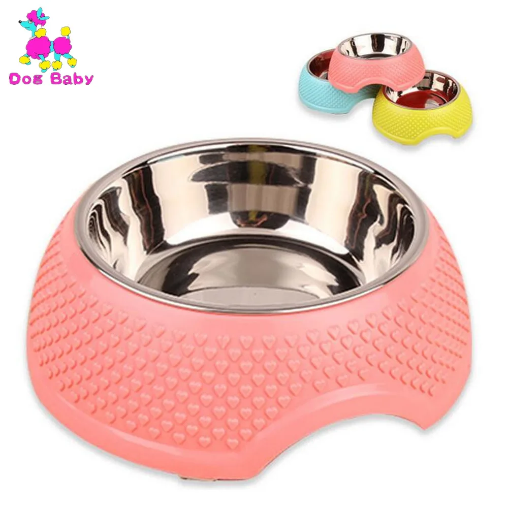 

DOGBABY Wholesale Pet Bowl Pet Tableware With Water Stainless Steel Seal Dog Bowl Pink Yellow Blue With Heart Pattern Cat Bowls