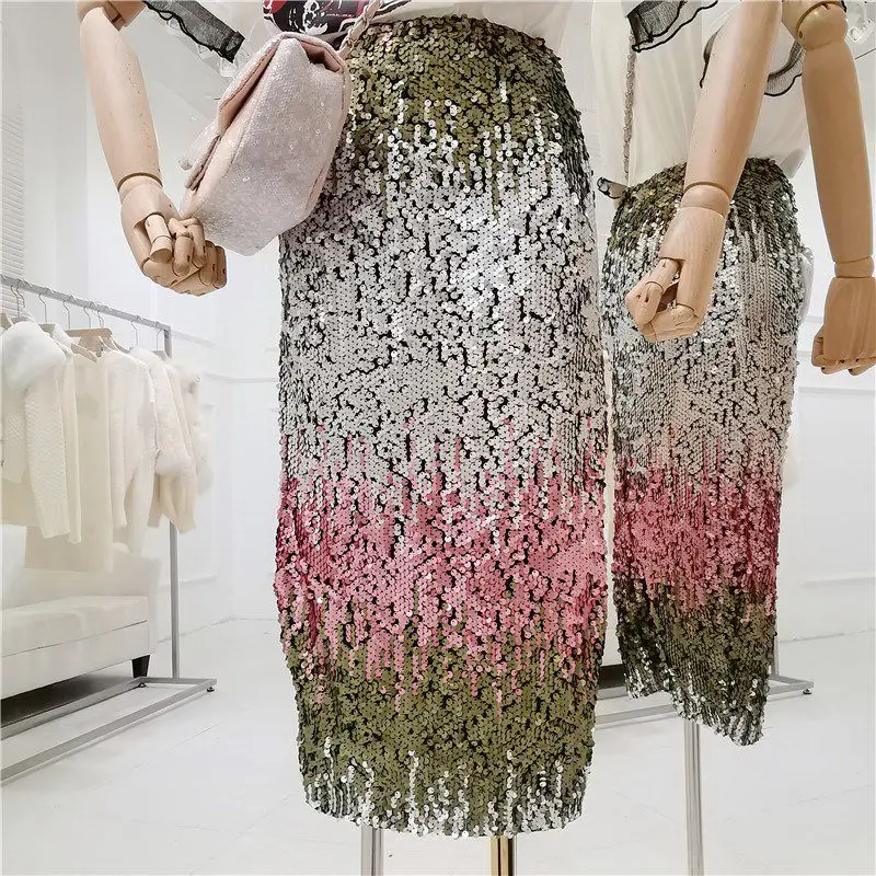2019 весенне летняя модная уличная юбка в Корейском стиле контрастная с блестками