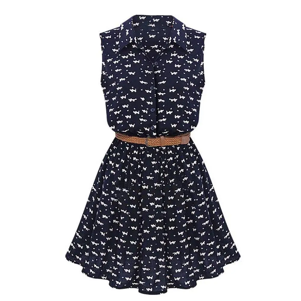 Новинка 2017 дизайнерское летнее женское платье рубашка тонкое с принтом кота