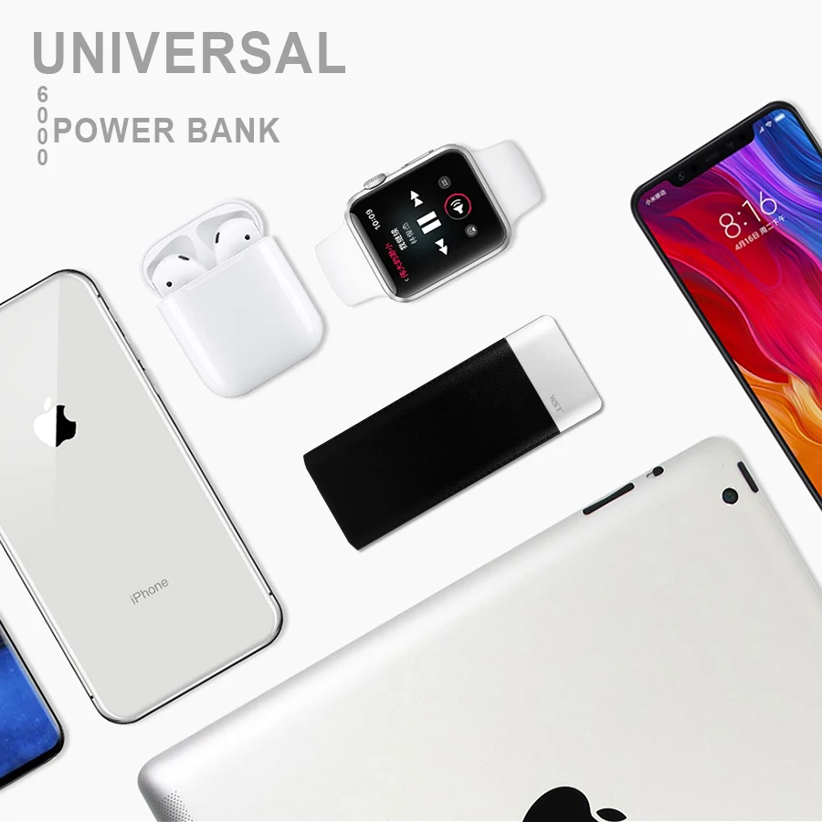 WST Slim Real 6000 мАч Внешний аккумулятор повербанк мобильный внешний Powerbank для Xiaomi Samsung