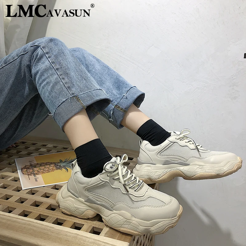LMCAVASUN/кроссовки на массивном каблуке; коллекция года; женские кроссовки на платформе; удобные дышащие кроссовки из искусственной кожи на плоской подошве; женские кроссовки на платформе