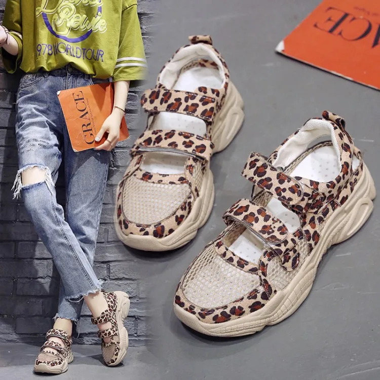 Модные женские кроссовки Повседневная обувь женская леопардовая сетчатая