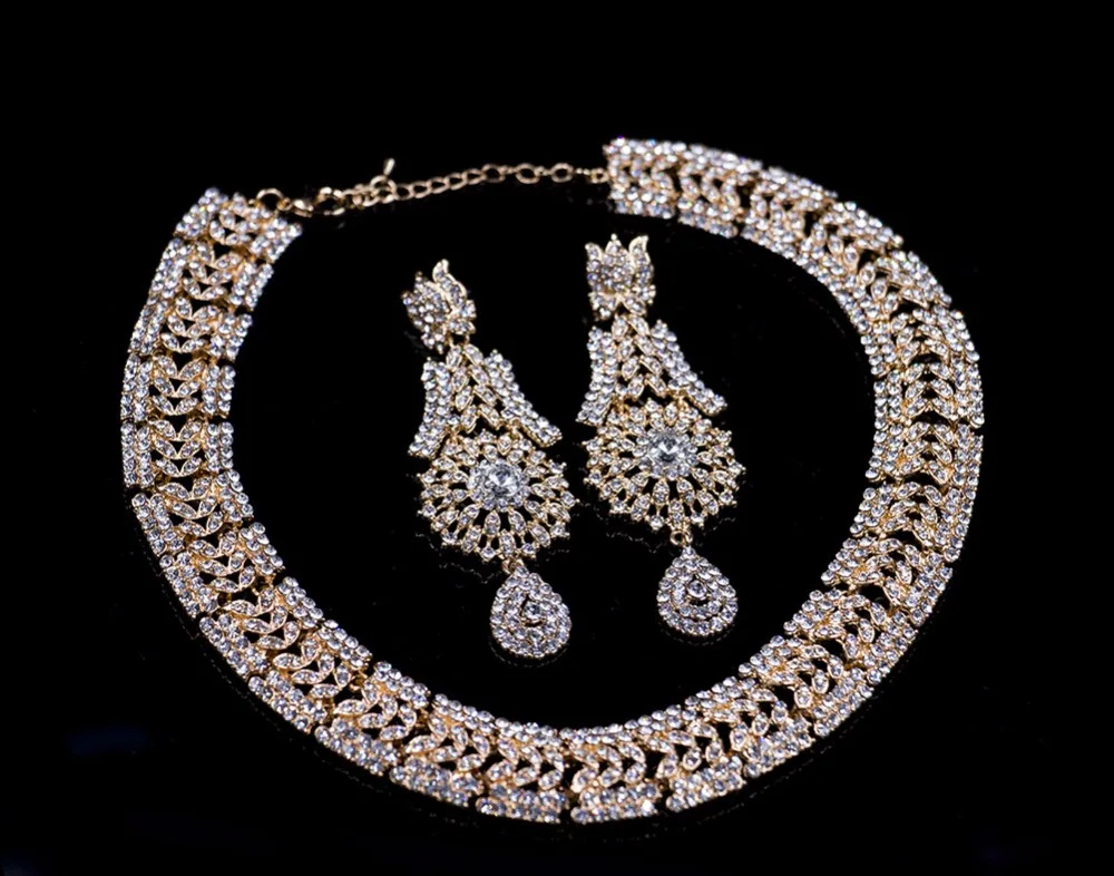 High Quality Rhinestone Hollow Necklace Jewelry Sets for Women African Wedding Bridal Party Crystal Dress Accessories | Украшения и