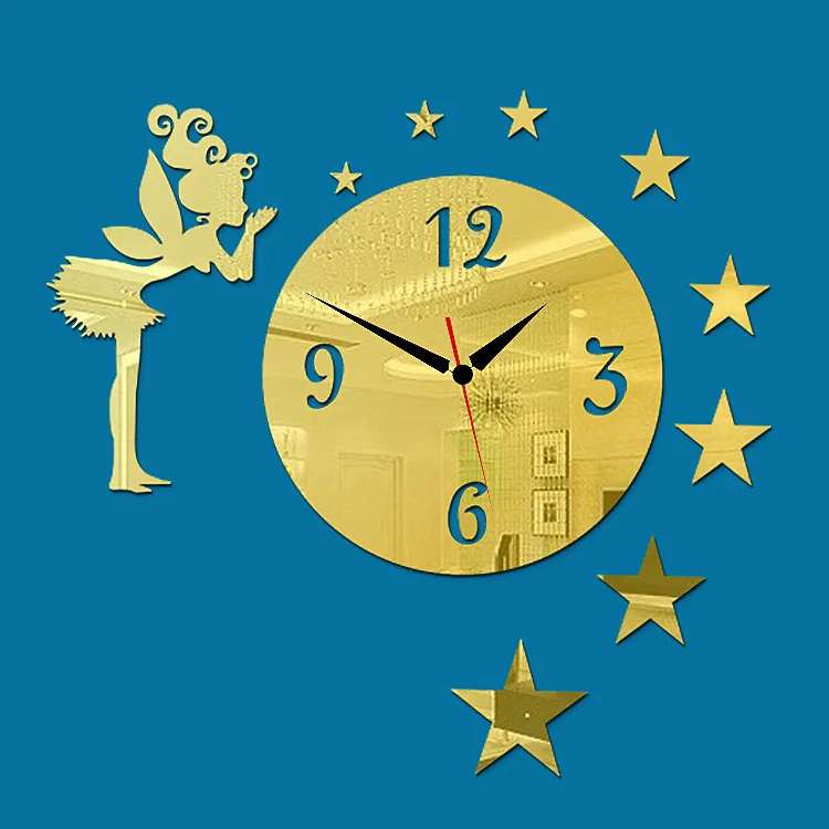 Бесплатная доставка настенные наклейки часы ангел и звезды зеркальная