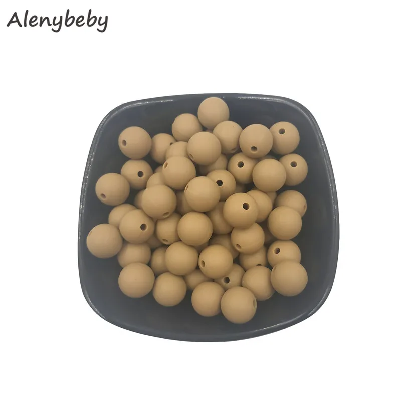 Dim Oatmeal 100pc силиконовый для детей для прорезывания зубов бусины 15 мм безопасный пищевой Клас Уход жевательные круглые Без БФА, силиконовый бисер зубное кольцо для ребенка ожерелье - Цвет: Dim Oatmeal