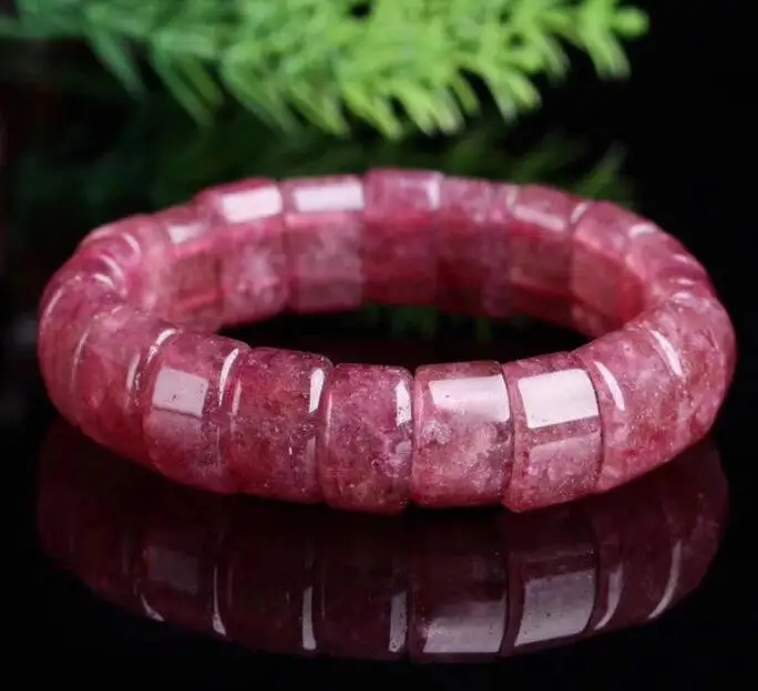 

Natural Red Ice Strawberry Quartz Crystal Bracelet AAA 15*8mm