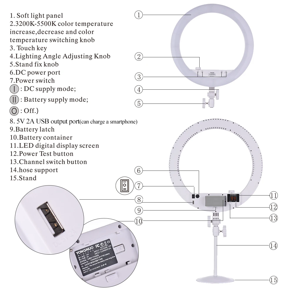 YONGNUO YN208 Selfie Ring Light двухцветный светодиодный видео свет фотостудия заполняет фото