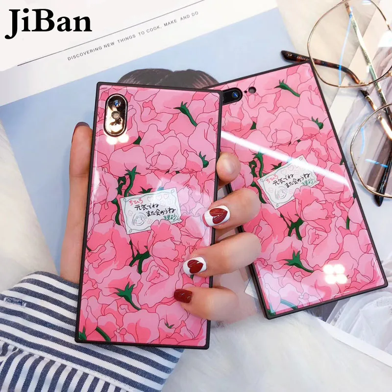 JiBan роскошный брендовый чехол из закаленного стекла для телефона с квадратным