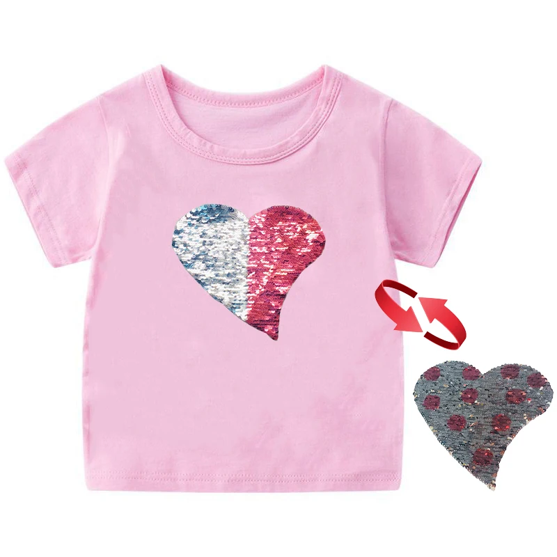 Футболка с блестками для девочек меняющая цвет футболка коротким рукавом