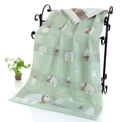 Green polar bear 70*140 разноцветный новорожденных мягкий муслин детское одеяло милый хлопок 3 слоя марли для пеленания детей Одеяло взрослых Полотенца - Цвет: Green polar bear