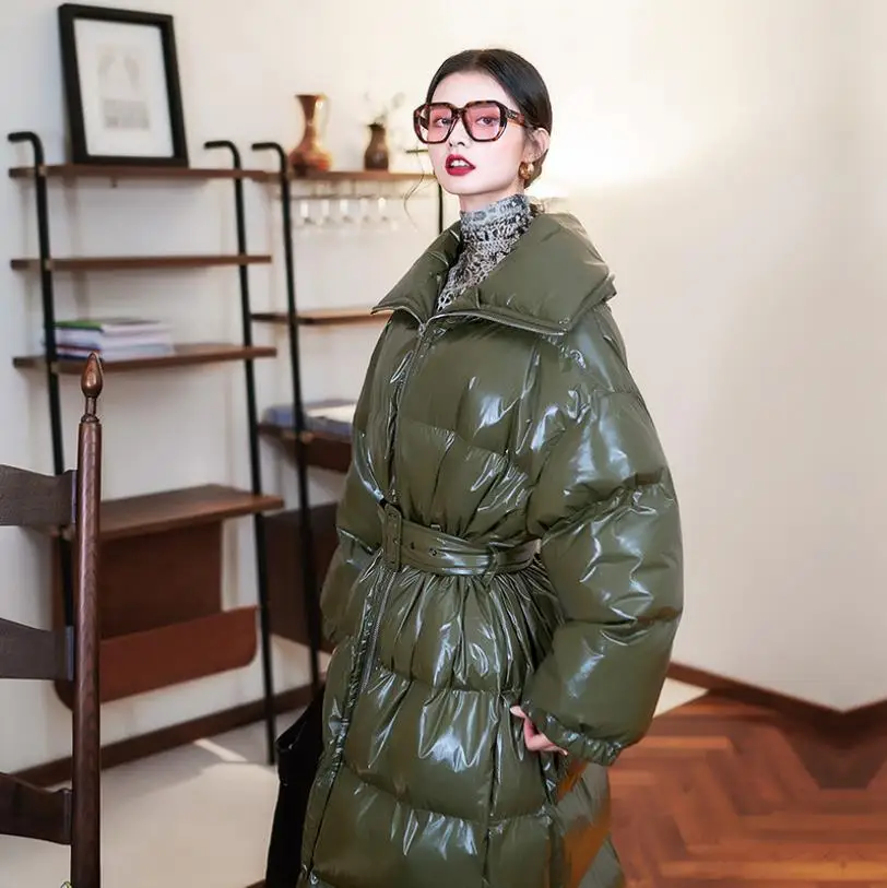 Модные брендовые свободные длинные хлопковые пальто для женщин с длинным рукавом и поясом, Утепленные зимние новые парки, куртки, женская верхняя одежда на молнии gx1717