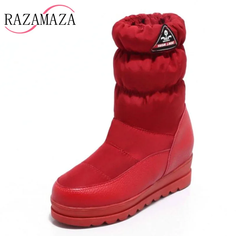 RAZAMAZA Размеры 34–43 холодной Женская зимняя обувь густой мех внутри теплые боты до