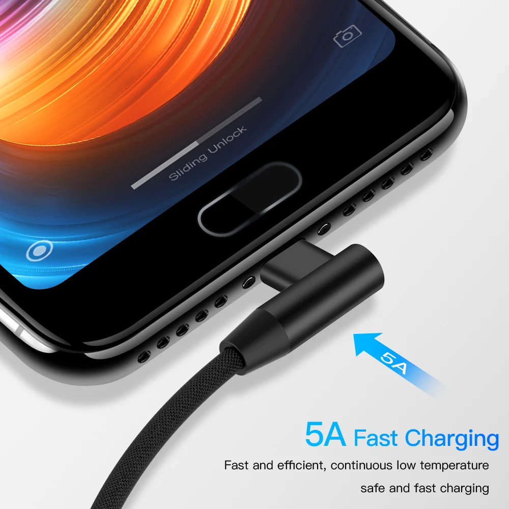 90 градусов usb type C кабель для передачи данных 5A USB-C кабель type-C супер провод для быстрой зарядки для huawei P10 P20 Pro mate 9 10 Pro type C кабель