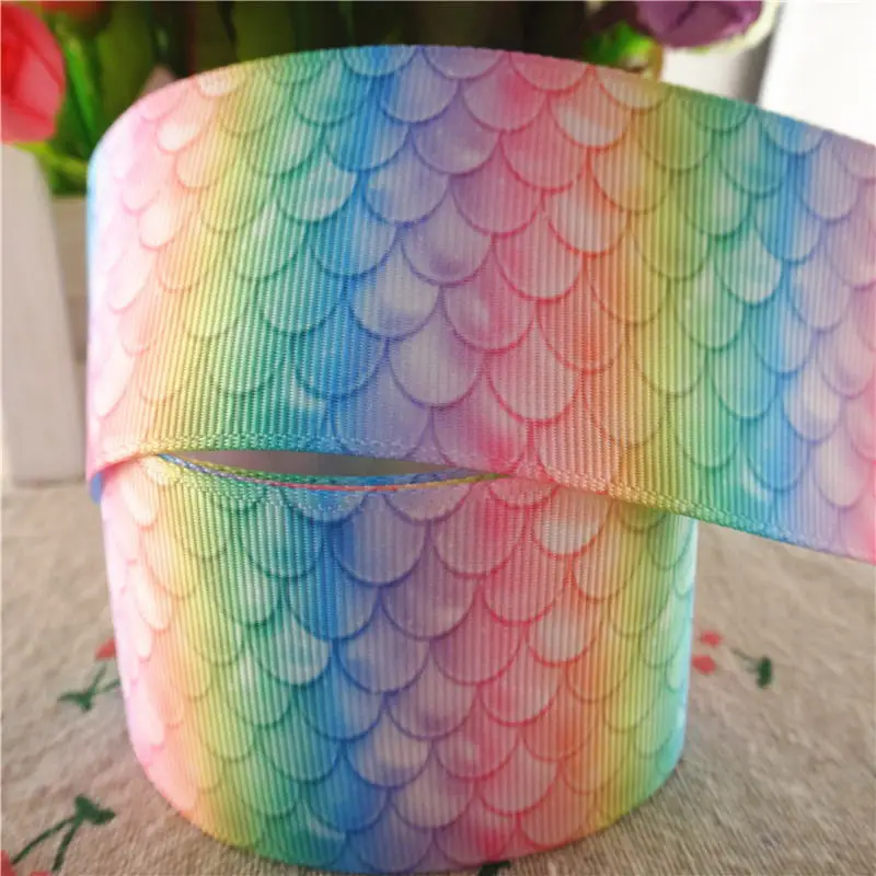 

18091911, 1" 25mm,1-1/2" 38mm,3" 75mm,50 yards fish scale printed grosgrain ribbons DIY hair bows handmade materials