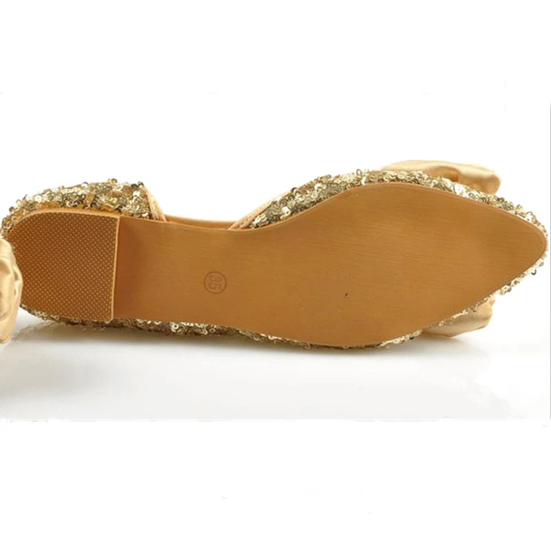 Большие размеры женские свадебные туфли блеск золота Женская обувь на плоской