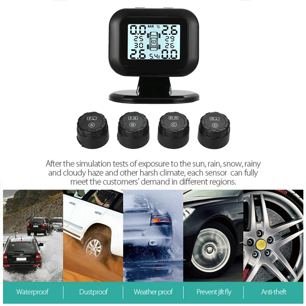 Внешний Солнечный беспроводной TPMS автомобильный датчик давления в шинах монитор система отображения Предупреждение экономия топлива с 4 датчиками