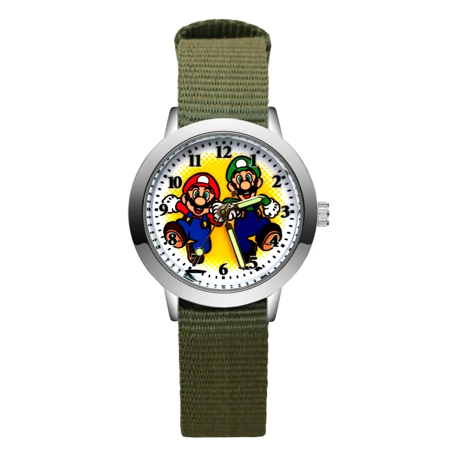 Army green Милые детские часы с героями мультфильмов в стиле Марио; кварцевые нейлоновые наручные часы для мальчиков и девочек; JA148 - Цвет: Army green
