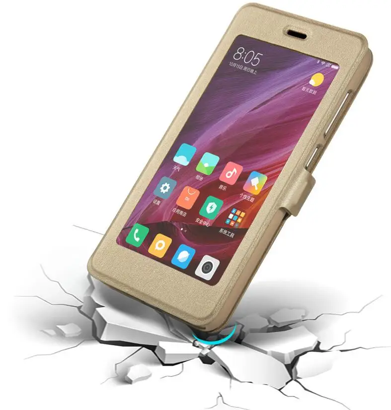 Чехол книжка для Xiaomi Redmi 5 Plus противоударный прозрачный чехол с окошком экрана
