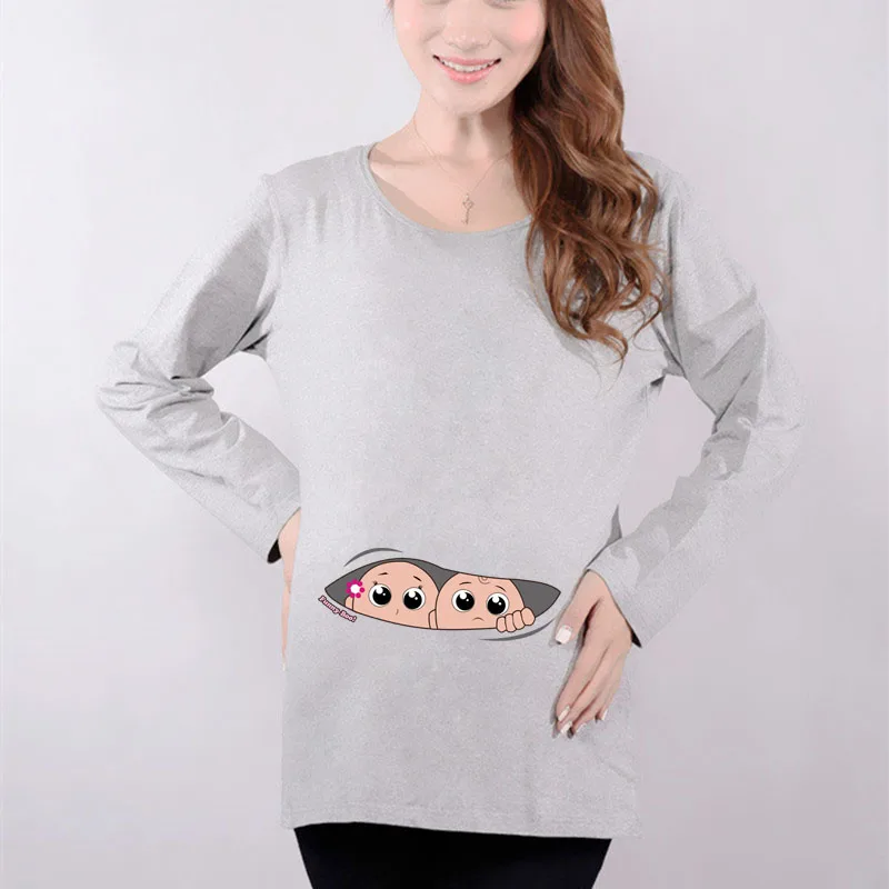 New funny pregnant t-shirts cute twins maternity tops long sleeve pregnancy clothes 4 colors cotton tees shirts baby shower gift | Мать и
