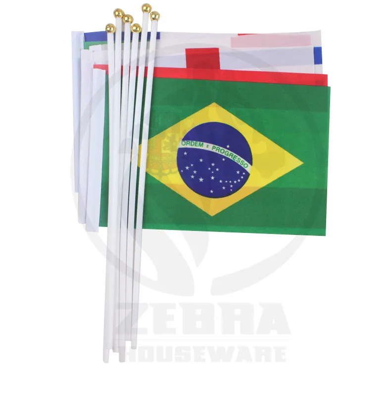 10 PCS/Lot 14*21cm BARBADOS National Flags Small Barbados Hand Flying Banner with pcs of 30cm Poles for Celebration |