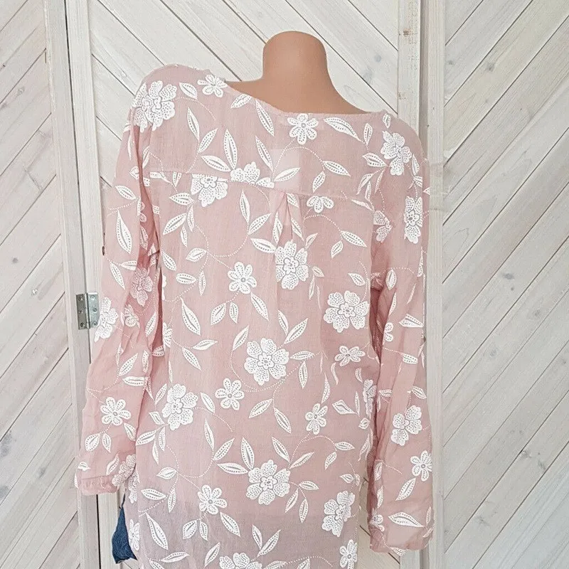 Женская элегантная повседневная блузка с цветочным принтом рубашка длинным