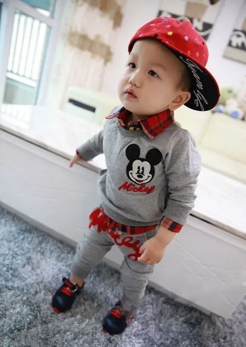 Spring cotton Mickey minni Toddlers Children Baby Boys Girls Autumn 2 Pcs Clothing Set Suit Pattern T-Shirt+Pants Sets | Детская одежда