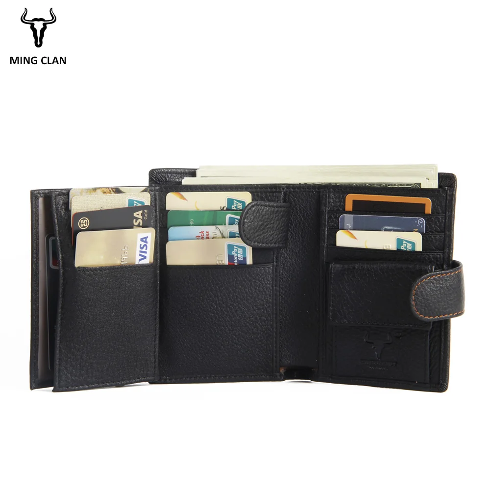 2019 Leather Men Wallets With 2 ID Windows And Coin Pocket Card Wallet for Men Authentic Leather Wallets Men Money Bag