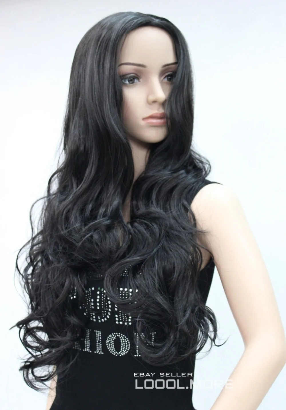 Шун Натуральный Черный Длинные Волнистые Средней Части Женщин Дамы парик USPS
