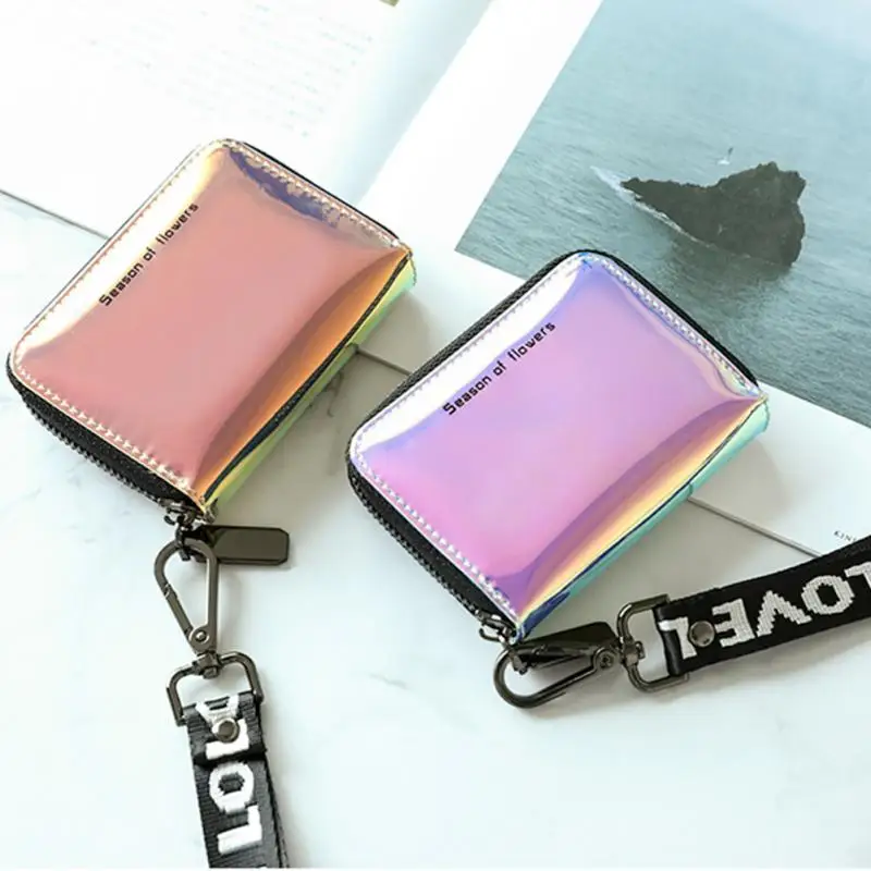 Мини-Женский кошелек с несколькими слотами для карт с ремешком переносной женский кошелек из искусственной кожи с переменным корпусом лазерный цветной#1012